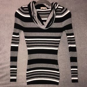 Cowl Neck Long Sleeve Striped Sweater